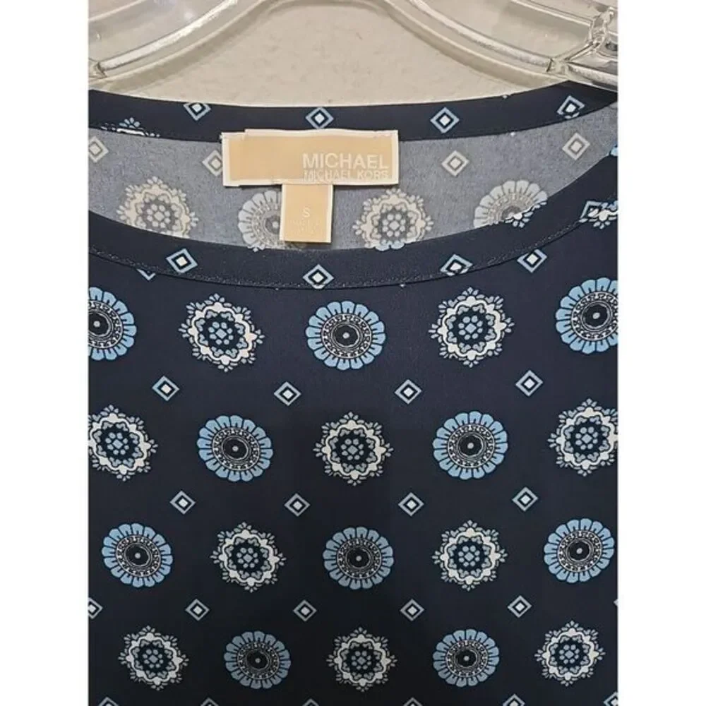 Michael Kors Women's Sheath‎ Midi Geometric Blue Dress Size Small